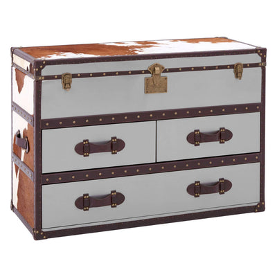 Noosa & Co. Living Brown/White Genuine Cowhide 3 Drawer Cabinet House of Isabella UK