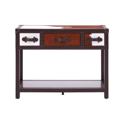Noosa & Co. Living Brown/White Genuine Cowhide 3 Drawer Table House of Isabella UK