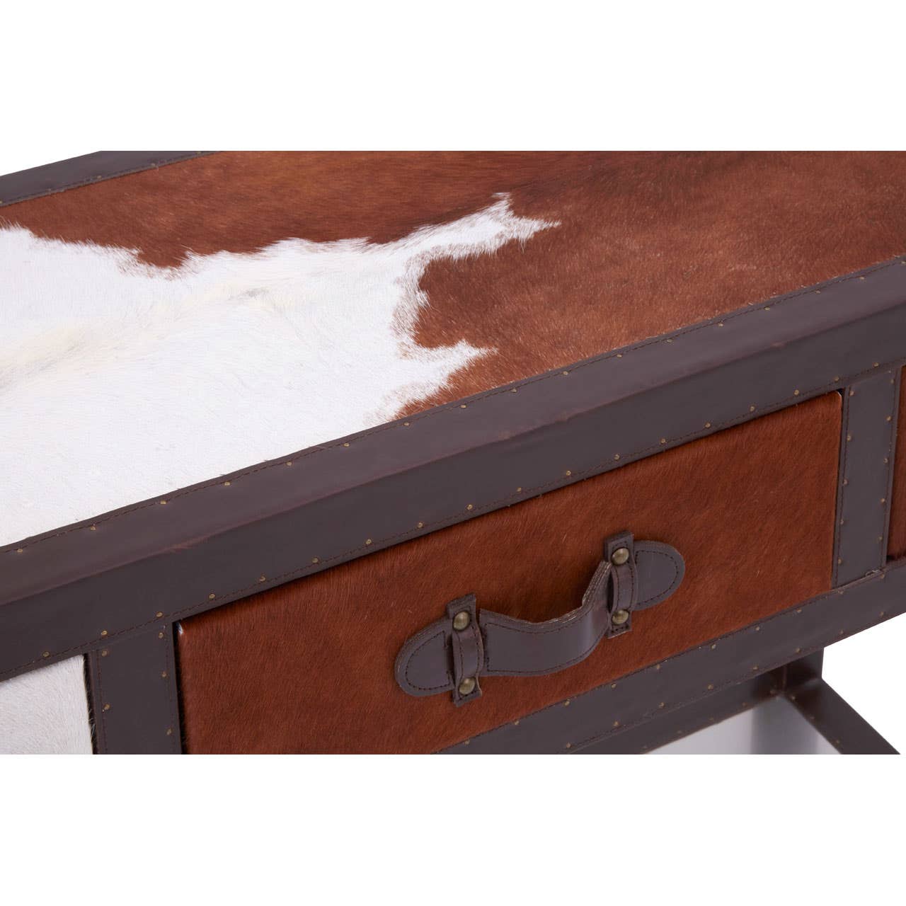 Noosa & Co. Living Brown/White Genuine Cowhide 3 Drawer Table House of Isabella UK