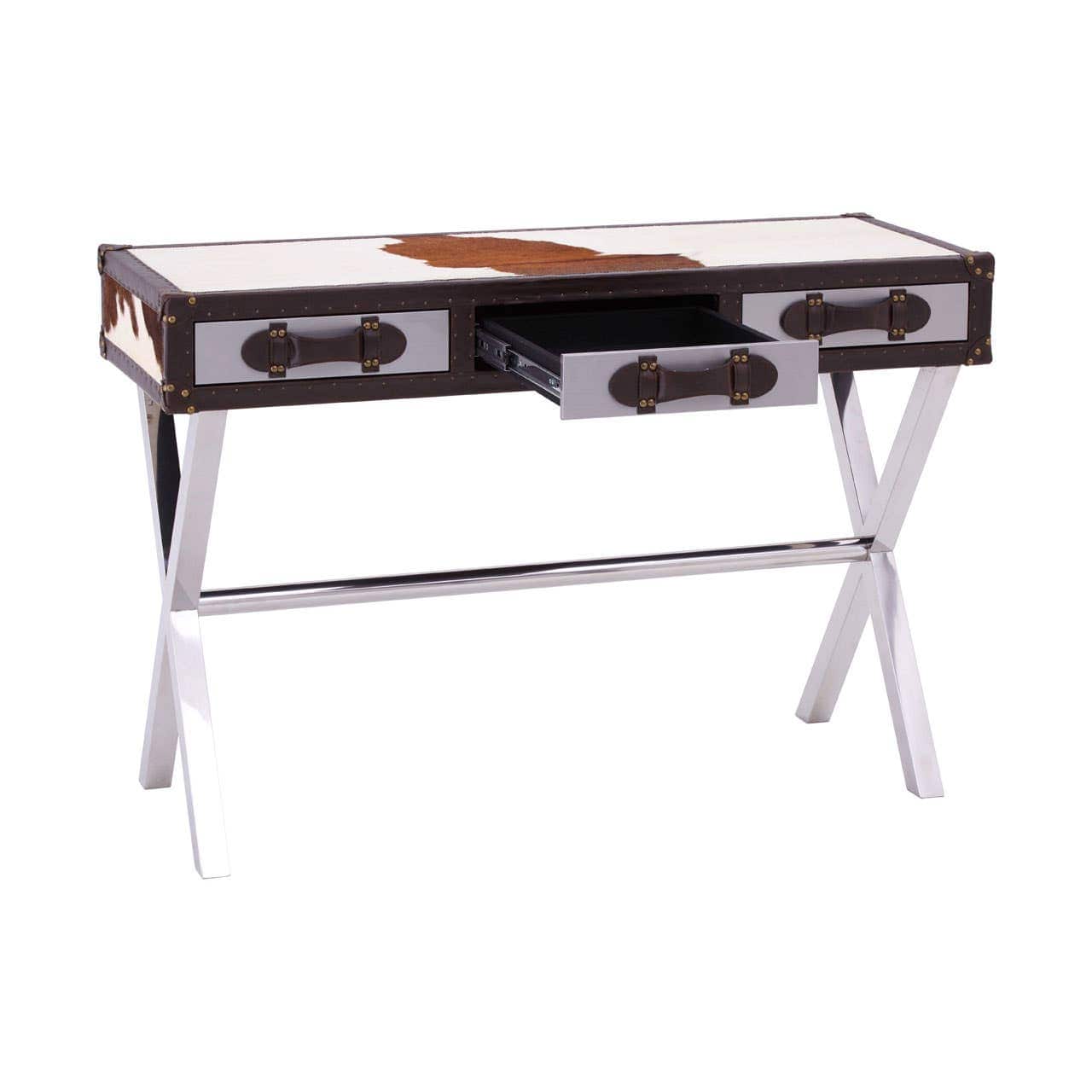 Noosa & Co. Living Brown/White Genuine Cowhide Console Table House of Isabella UK