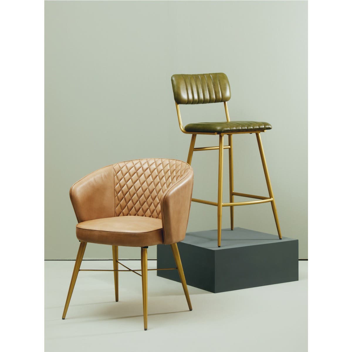 Noosa & Co. Living Buffalo Green Leather Angular Bar Chair House of Isabella UK