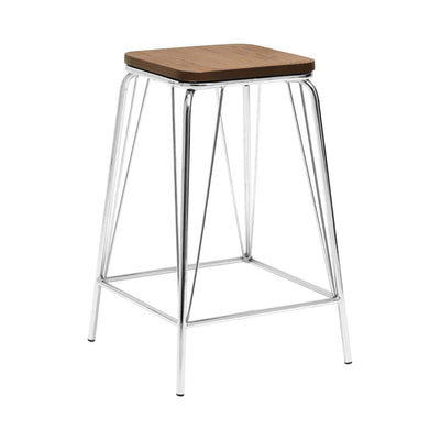 Noosa & Co. Living District Chrome Metal And Elm Wood Stool House of Isabella UK