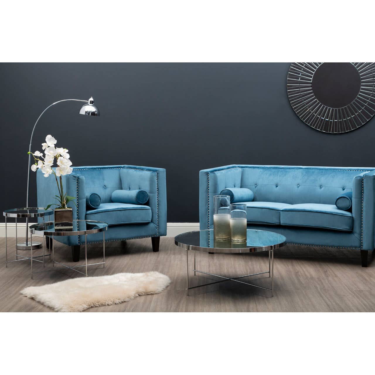 Noosa & Co. Living Felisa 2 Seat Blue Velvet Sofa House of Isabella UK