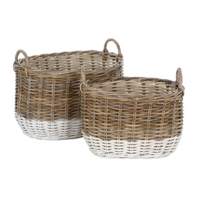 Noosa & Co. Living Hampstead Set Of Two Natural Rattan Oval Storage Baskets House of Isabella UK