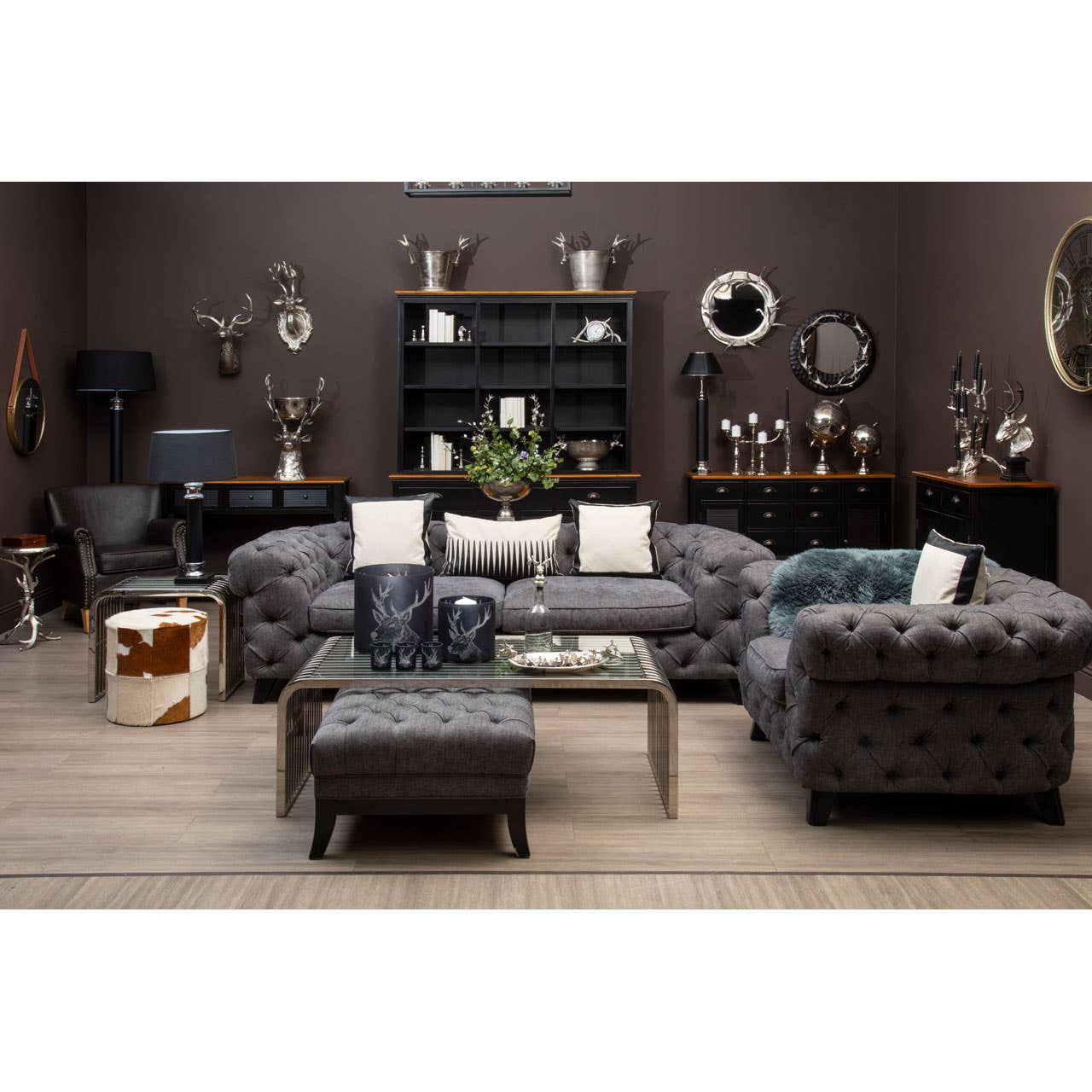 Noosa & Co. Living Harrington Grey Fabric Footstool House of Isabella UK