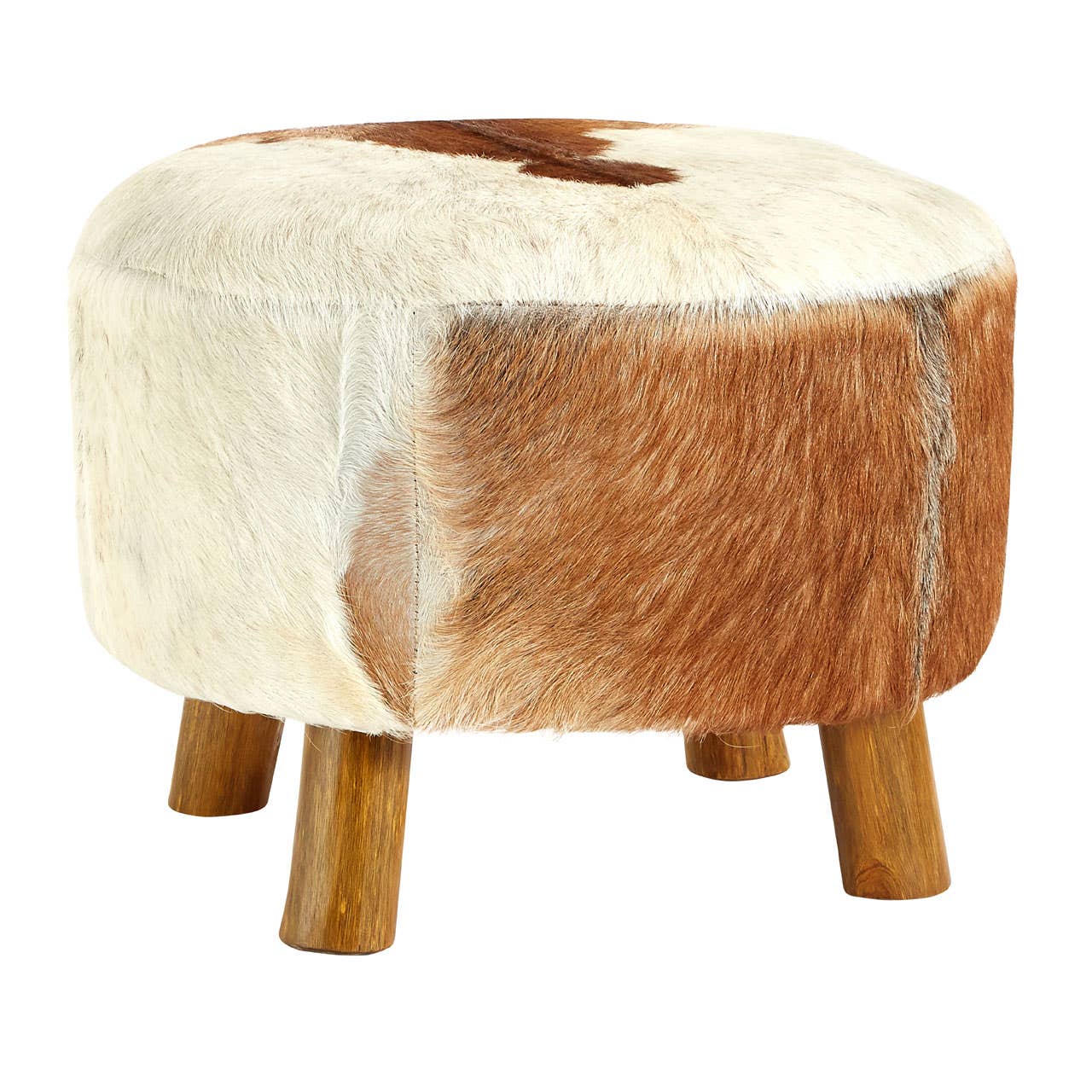 Noosa & Co. Living Inca White / Brown Goat Hide Round Stool House of Isabella UK