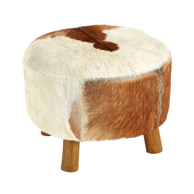 Noosa & Co. Living Inca White / Brown Goat Hide Round Stool House of Isabella UK
