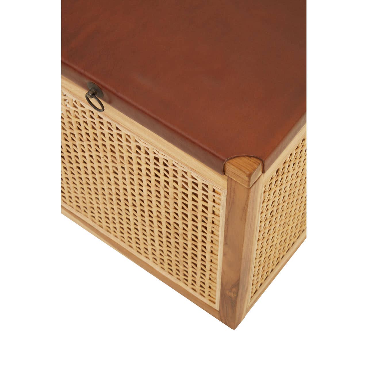 Noosa & Co. Living Kendari Teak Box With Light Brown Leather House of Isabella UK