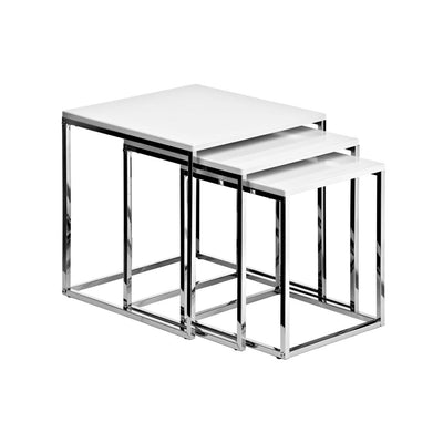 Noosa & Co. Living Matte White Nest of 3 Tables with Chrome Frame | OUTLET House of Isabella UK