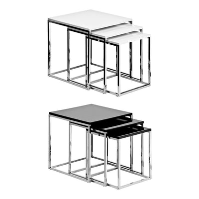 Noosa & Co. Living Matte White Nest of 3 Tables with Chrome Frame | OUTLET House of Isabella UK