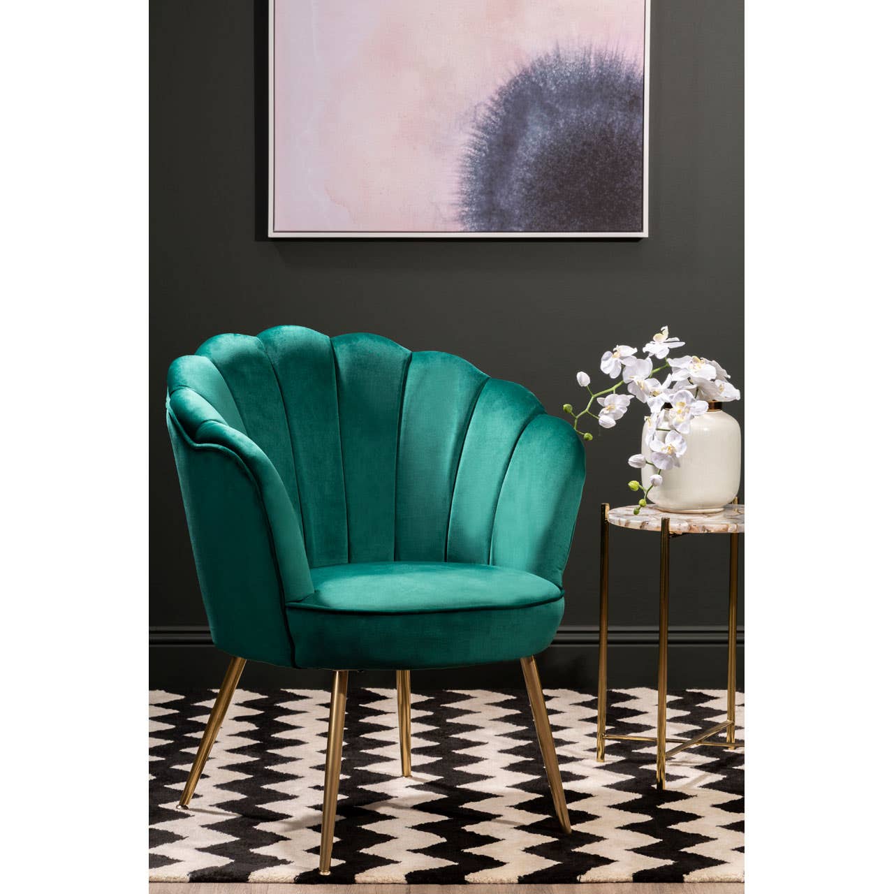 Noosa & Co. Living Ovala Emerald Green Velvet Scalloped Chair House of Isabella UK