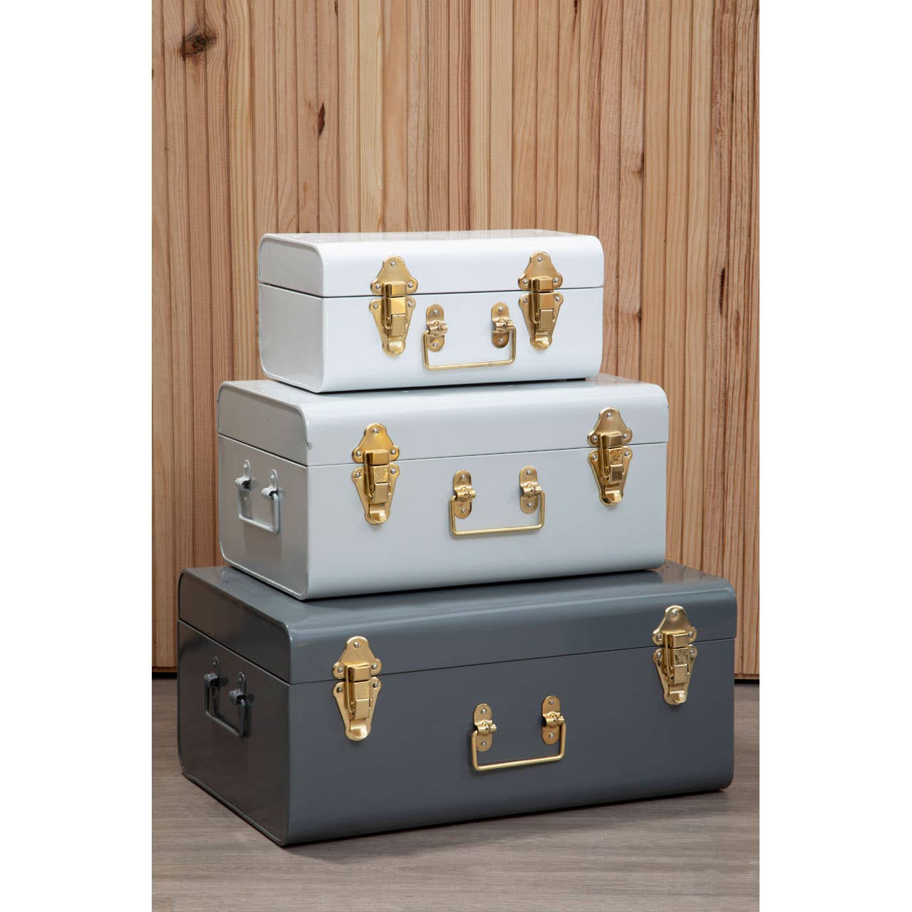 Noosa & Co. Living Parley Set Of Three Assorted Grey Storage Trunks House of Isabella UK