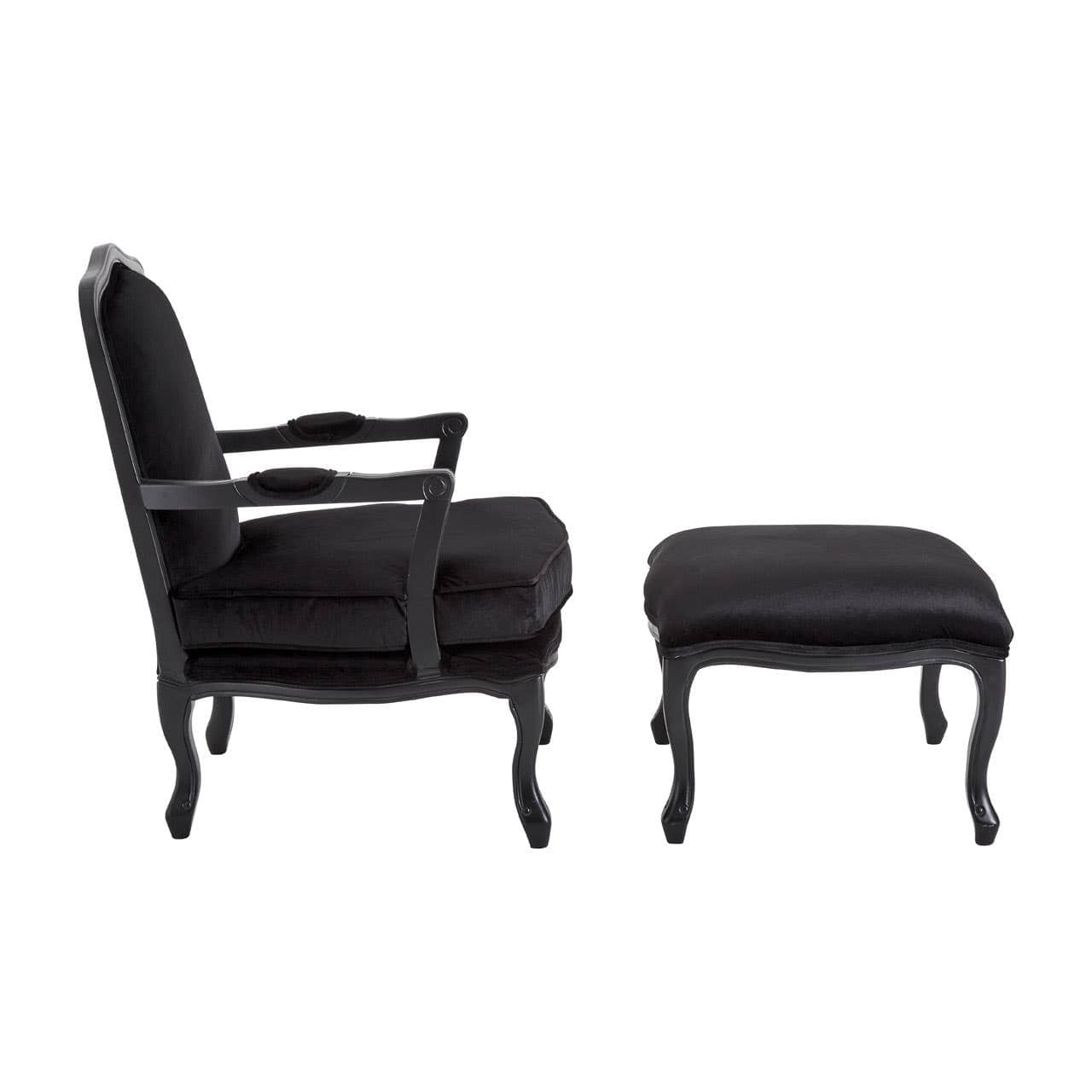Noosa & Co. Living Rococo Black Shiny Velvet Chair & Footstool House of Isabella UK