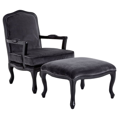 Noosa & Co. Living Rococo Grey Velvet Chair & Footstool House of Isabella UK