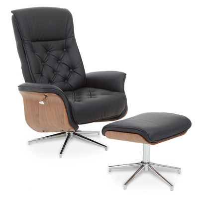 Noosa & Co. Living Warrington Black Leather Effect Recliner And Footstool House of Isabella UK