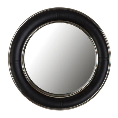 Noosa & Co. Mirrors Churchill Black Genuine Leather Wide Rimwall Mirror House of Isabella UK