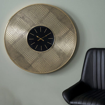 Pacific Lifestyle Accessories Antique Brass Croc Print Metal and Black Face Wall Clock House of Isabella UK