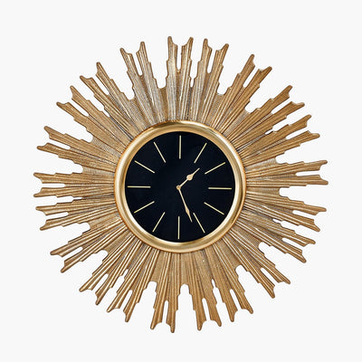 Pacific Lifestyle Accessories Gold Metal and Black Face Starburst Wall Clock House of Isabella UK