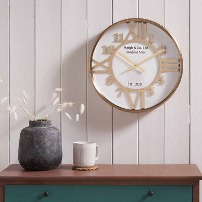 Pacific Lifestyle Accessories Gold Metal and White Face Round Wall Clock House of Isabella UK