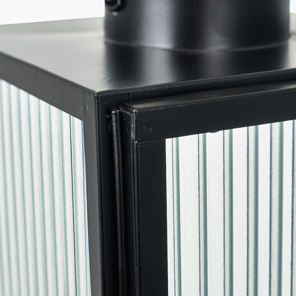Pacific Lifestyle Accessories S/2 Black Metal and Ribbed Glass Lanterns House of Isabella UK