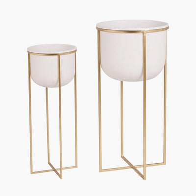 Pacific Lifestyle Accessories S/2 White and Gold Metal Planters House of Isabella UK