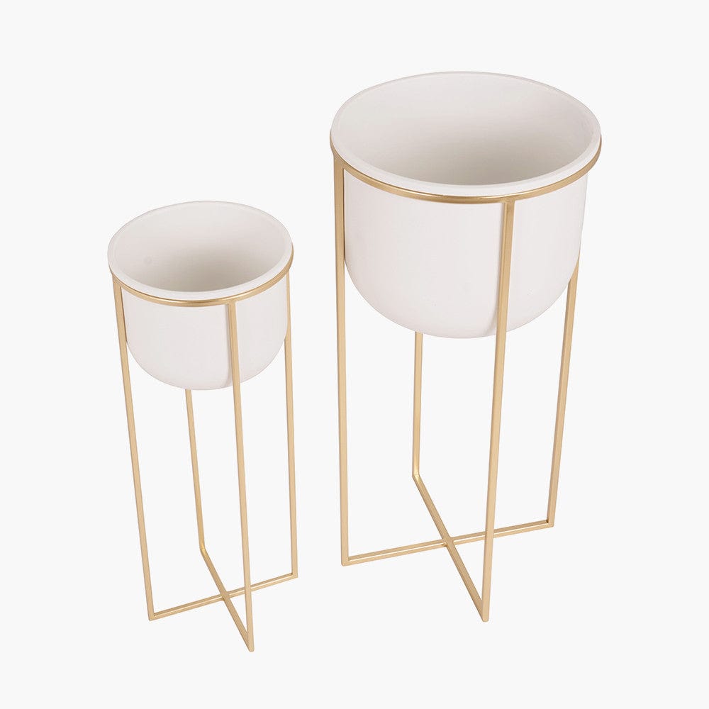 Pacific Lifestyle Accessories S/2 White and Gold Metal Planters House of Isabella UK