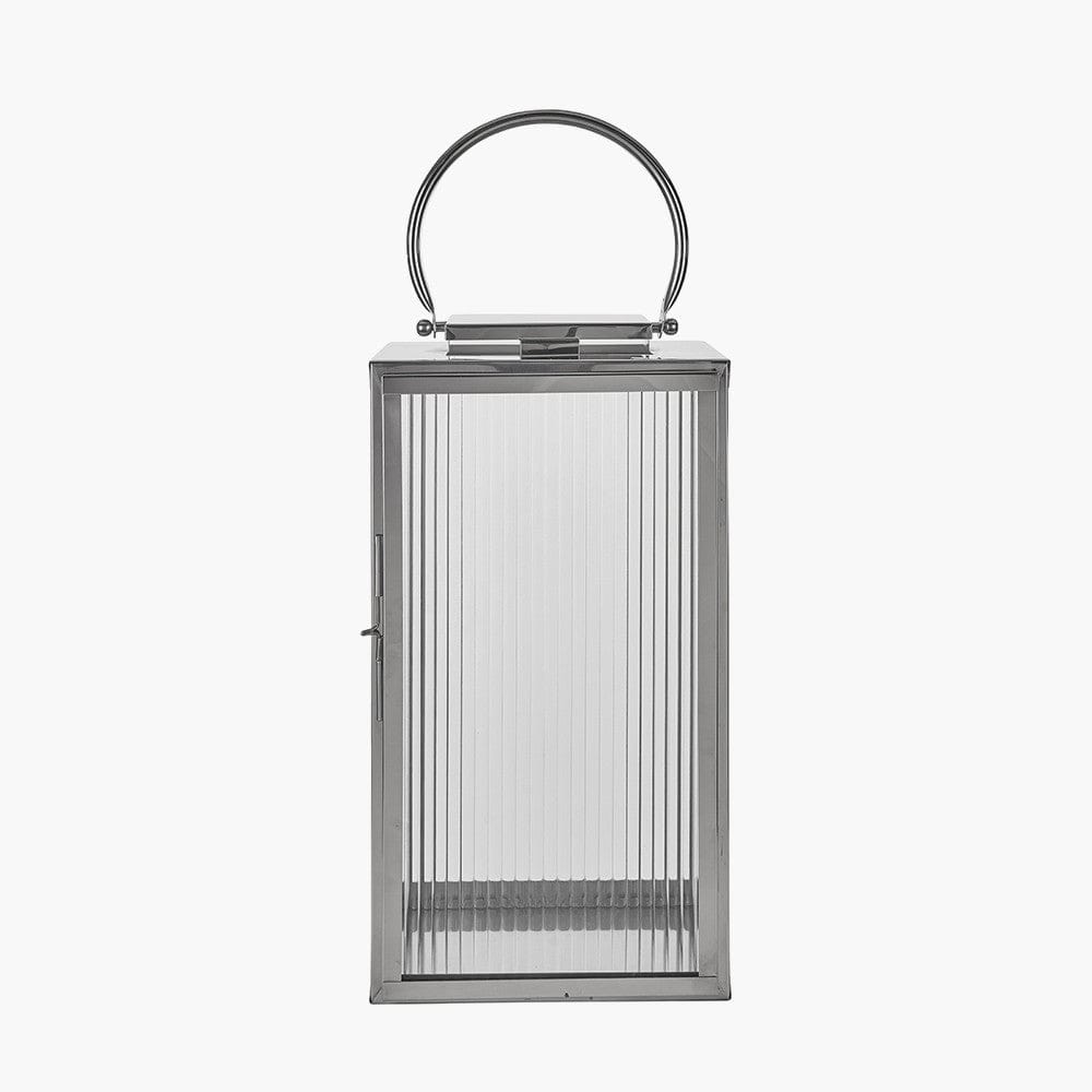 Pacific Lifestyle Accessories Silver Metal and Ribbed Glass Lantern Large House of Isabella UK