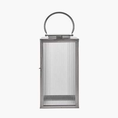 Pacific Lifestyle Accessories Silver Metal and Ribbed Glass Lantern Large House of Isabella UK