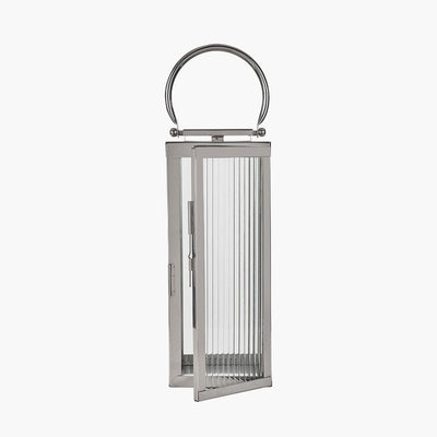 Pacific Lifestyle Accessories Silver Metal and Ribbed Glass Lantern Small House of Isabella UK