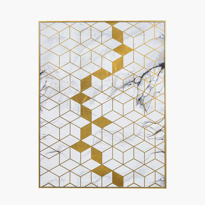 Pacific Lifestyle Accessories White Marble Canvas With Gold Geo Pattern | OUTLET House of Isabella UK