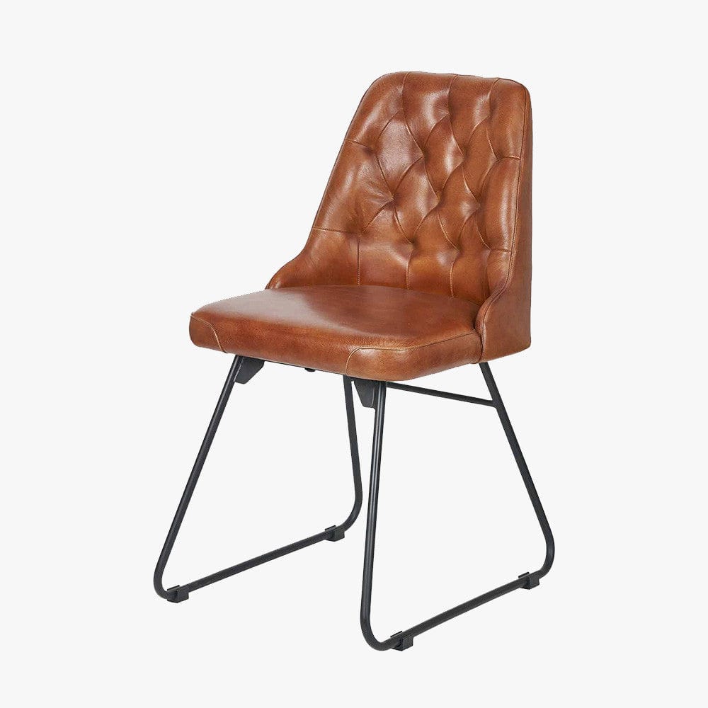 Pacific Lifestyle Dining Camillo Vintage Brown Leather and Black Metal Diamond Back Dining Chair House of Isabella UK