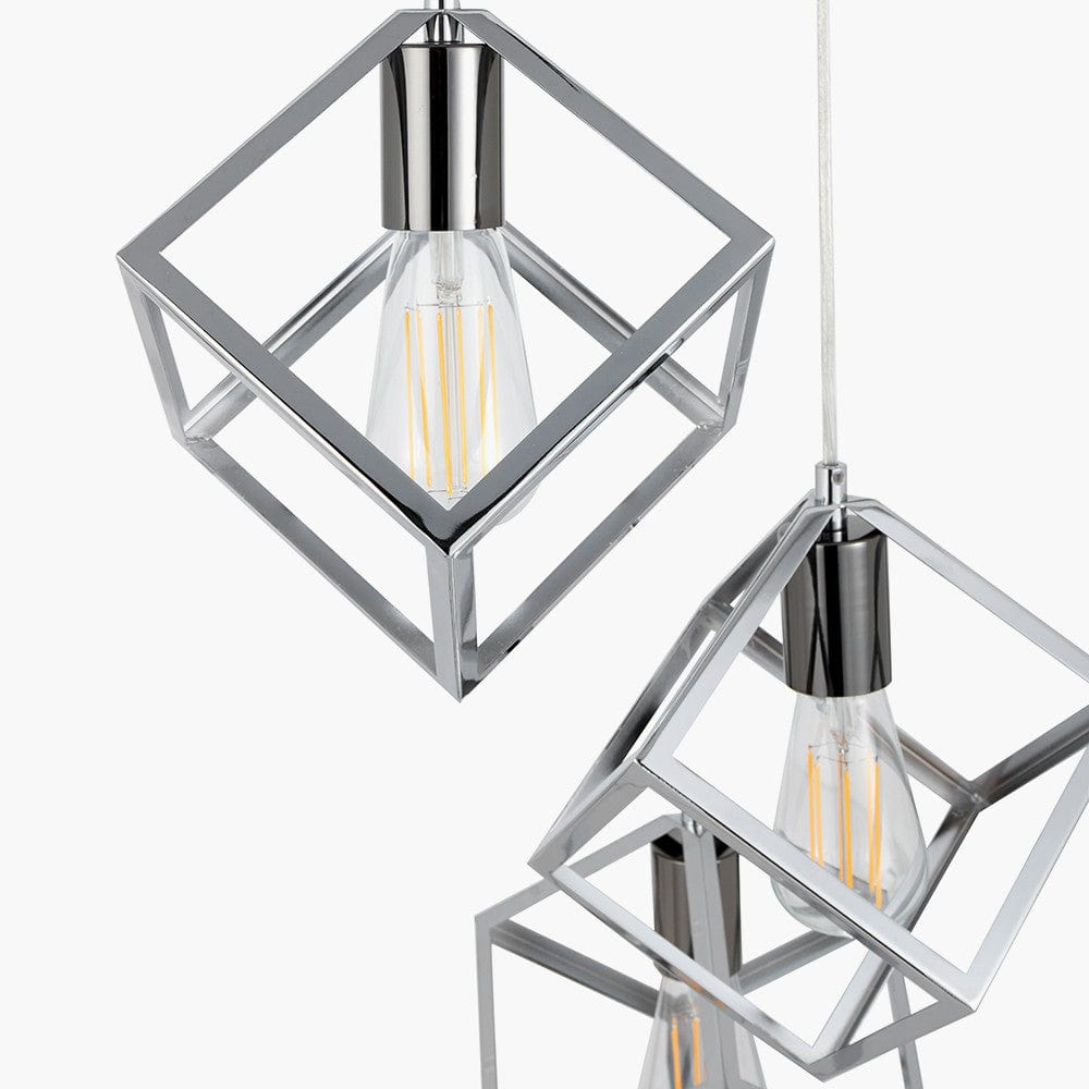 Pacific Lifestyle Lighting Alessio Shiny Nickel Metal Five Cube Pendant House of Isabella UK