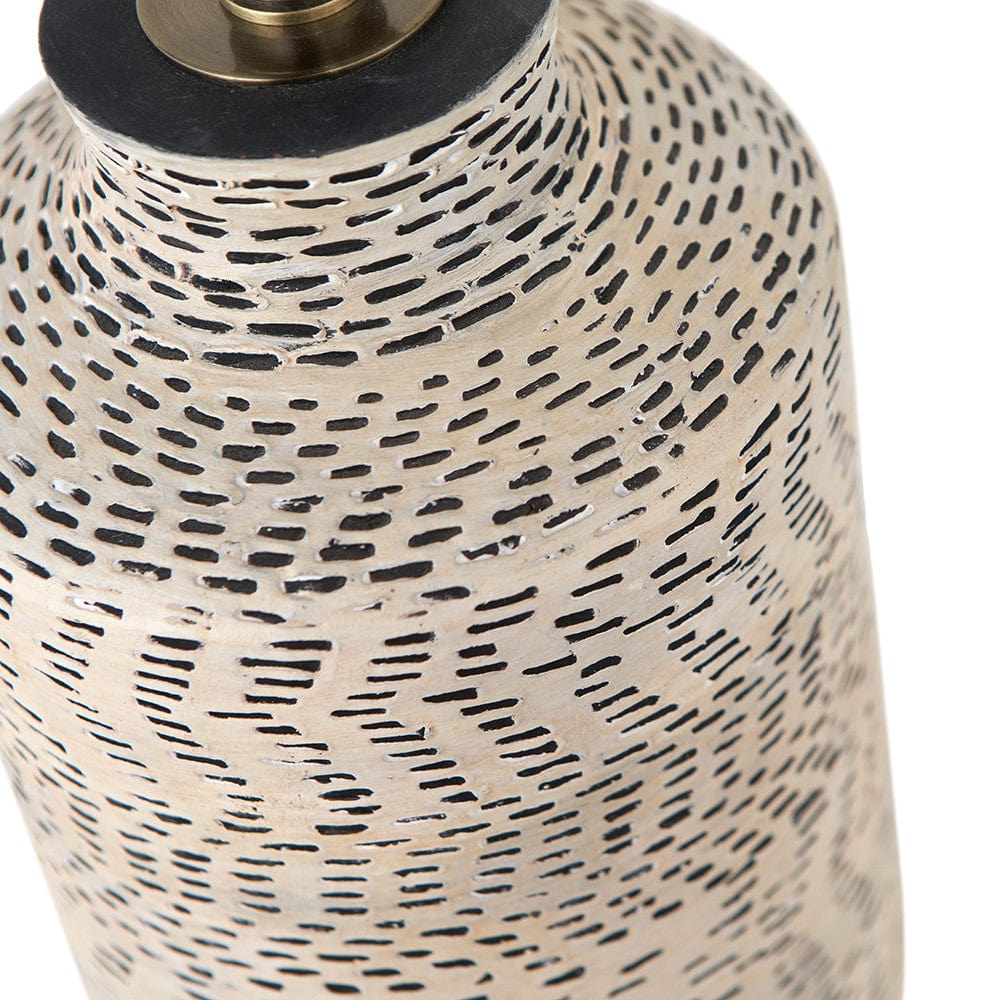 Pacific Lifestyle Lighting Atouk Textured Natural and Black Stoneware Table Lamp with Henry 35cm Taupe Handloom Cylinder Shade House of Isabella UK