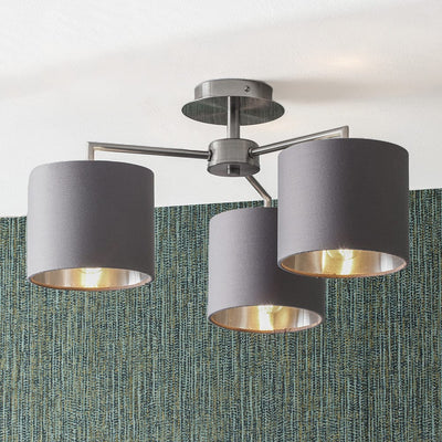 Pacific Lifestyle Lighting Elin Brushed Silver & Steel Grey 3 Light Pendant House of Isabella UK