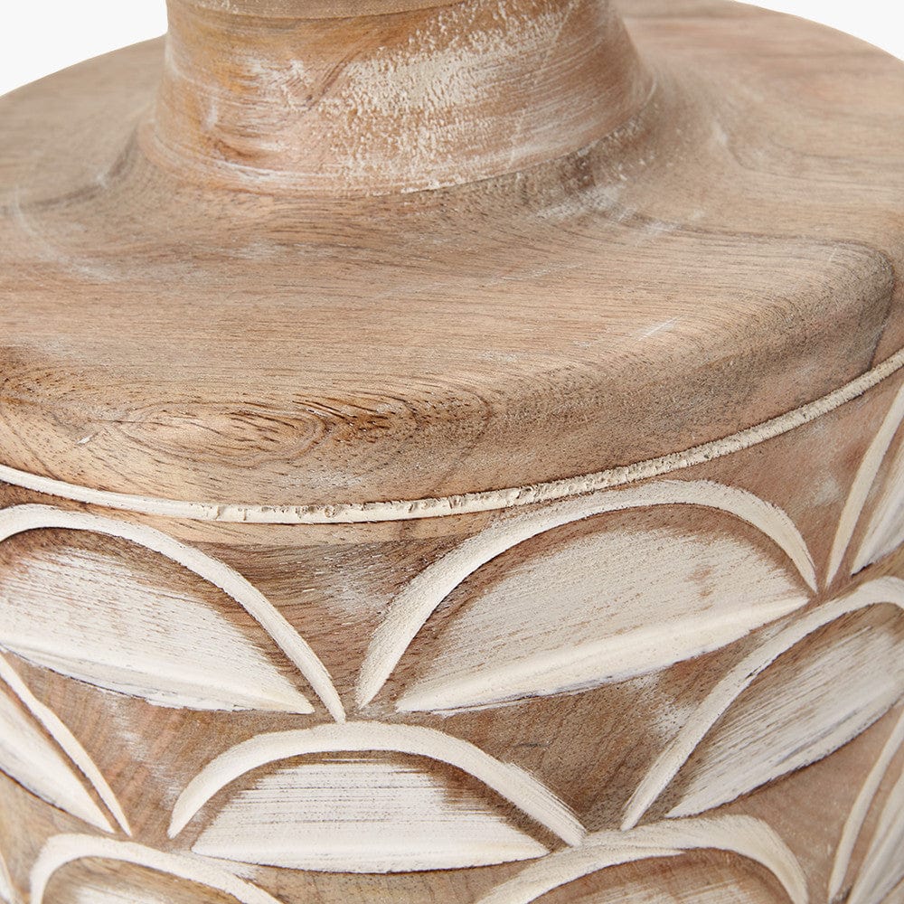 Pacific Lifestyle Lighting Kingsbury White Wash Large Carved Wood Table Lamp House of Isabella UK