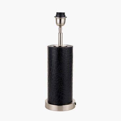 Pacific Lifestyle Lighting Laurence Black Croc Leather and Silver Cylindrical Table Lamp House of Isabella UK
