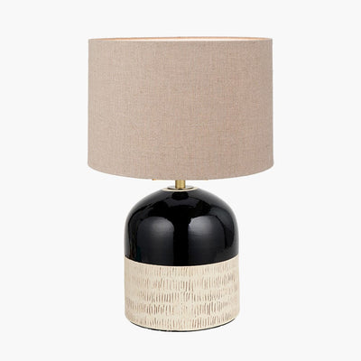 Pacific Lifestyle Lighting Lotta Black and Natural Stoneware Table Lamp with Edward 35cm Natural Linen Cylinder Shade House of Isabella UK