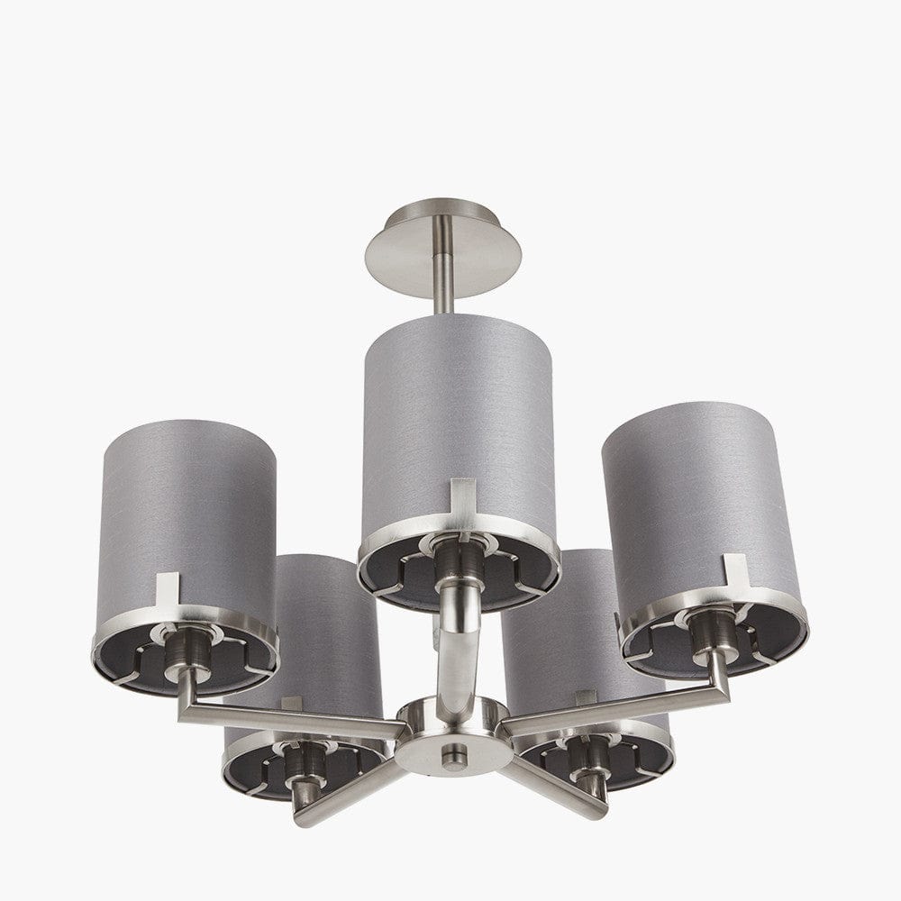 Pacific Lifestyle Lighting Midland Brushed Nickel and Grey Marble Effect 5 Arm Pendant House of Isabella UK