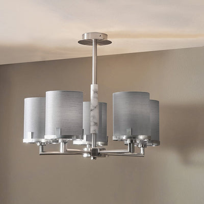 Pacific Lifestyle Lighting Midland Brushed Nickel and Grey Marble Effect 5 Arm Pendant House of Isabella UK