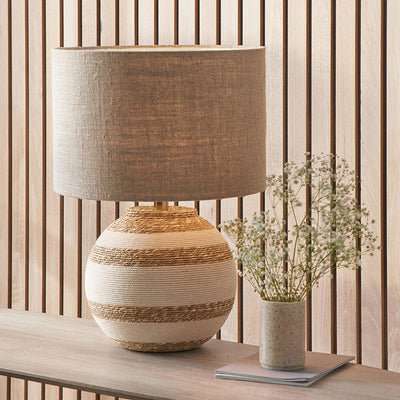 Pacific Lifestyle Lighting Talalla Cream and Natural  Sea Grass Round Table Lamp House of Isabella UK