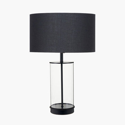 Pacific Lifestyle Lighting Westwood Clear Glass and Black Metal Table Lamp with Harry 35cm Black Poly Cotton Cylinder Drum Shade House of Isabella UK