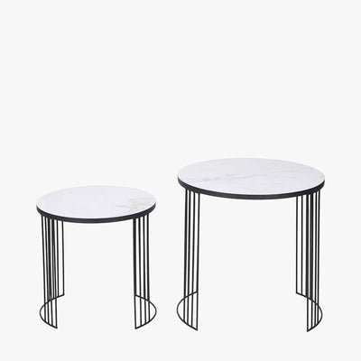Pacific Lifestyle Living Atri S/2 White Marble Veneer and Black Metal Side Tables House of Isabella UK