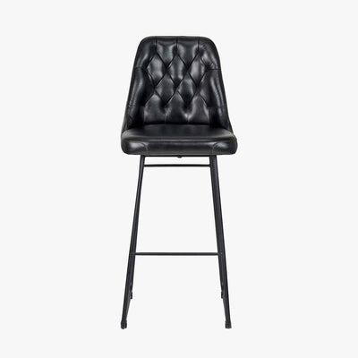 Pacific Lifestyle Living Camillo Ash Black Leather and Black Metal Diamond Back Bar Stool House of Isabella UK