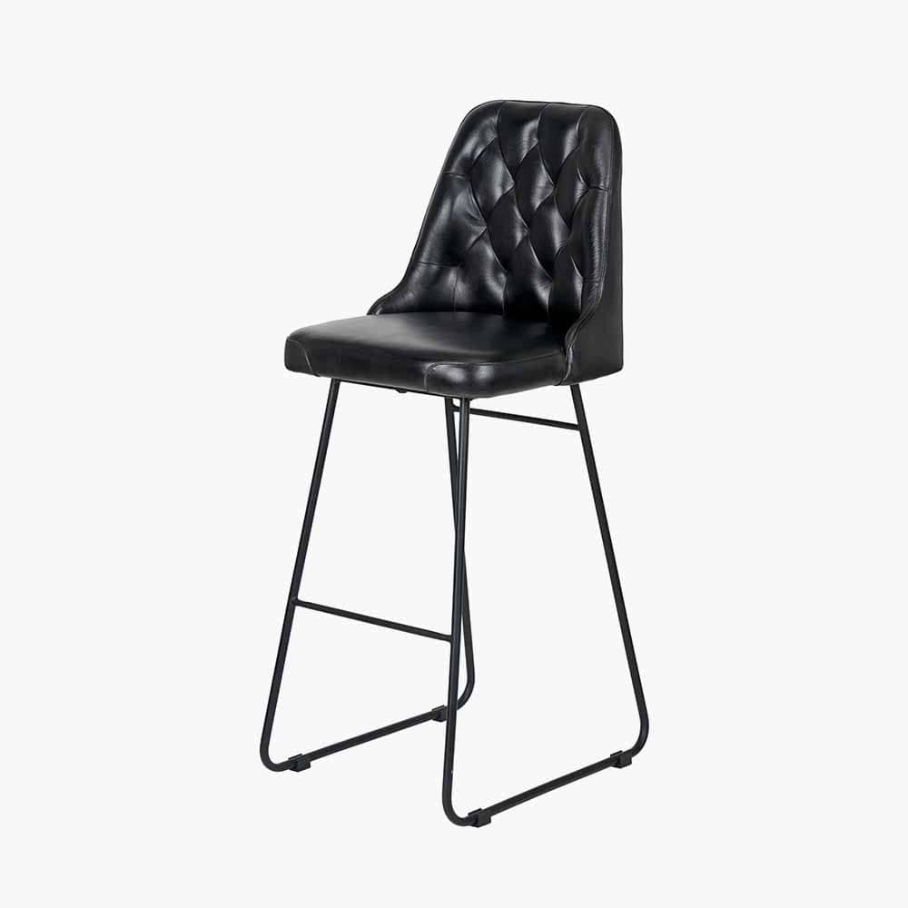 Pacific Lifestyle Living Camillo Ash Black Leather and Black Metal Diamond Back Bar Stool House of Isabella UK