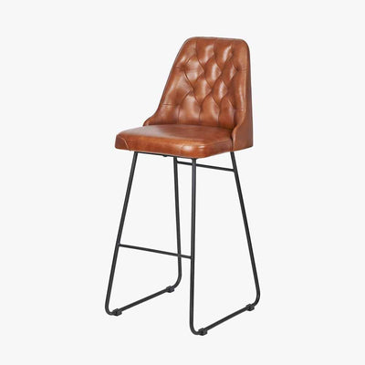 Pacific Lifestyle Living Camillo Vintage Brown Leather and Black Metal Diamond Back Bar Stool House of Isabella UK