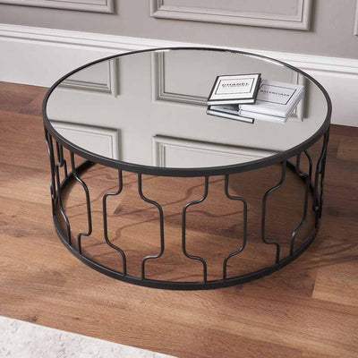 Pacific Lifestyle Living Caprisse Mirrored Glass and Graphite Metal Coffee Table House of Isabella UK