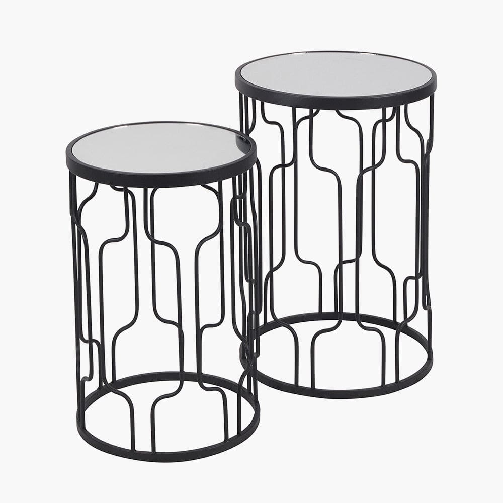 Pacific Lifestyle Living Caprisse S/2 Mirrored Glass and Graphite Metal Side Tables House of Isabella UK