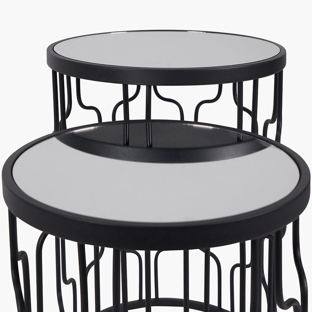 Pacific Lifestyle Living Caprisse S/2 Mirrored Glass and Graphite Metal Side Tables House of Isabella UK