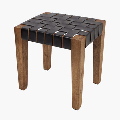 Pacific Lifestyle Living Claudio S/3 Black Leather and Mango Wood Bench and Stools House of Isabella UK
