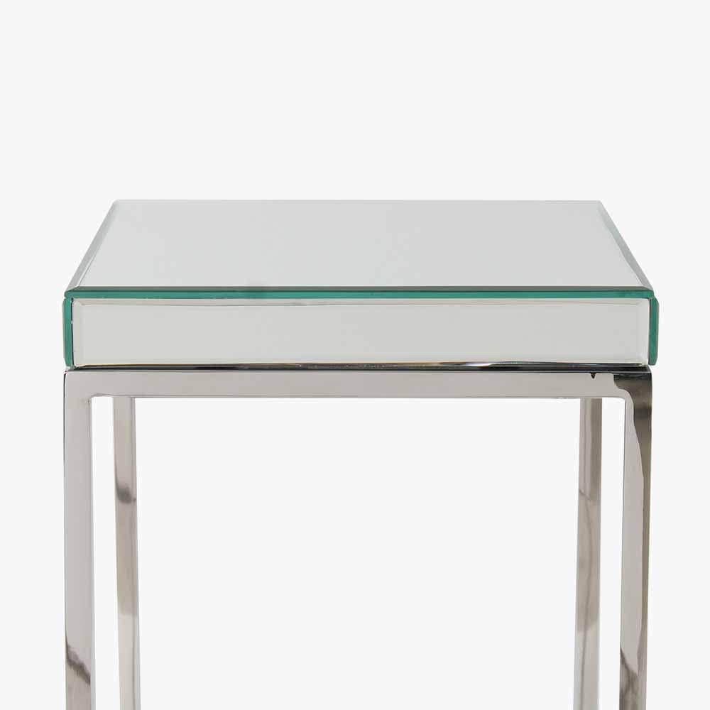 Pacific Lifestyle Living Elysee Mirrored Glass and Silver Metal Small Square Side Table House of Isabella UK